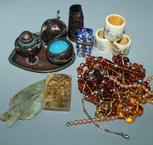 Enamel etui and small Oriental items